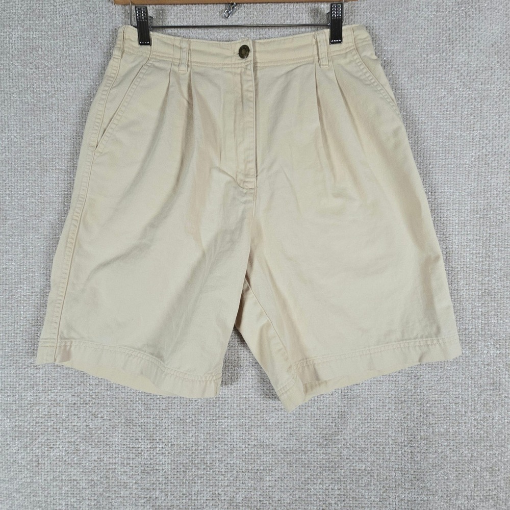 Woolrich Vintage Khaki Pleated High Rise Cotton Shorts Womens 28 Waist 9 Inseam